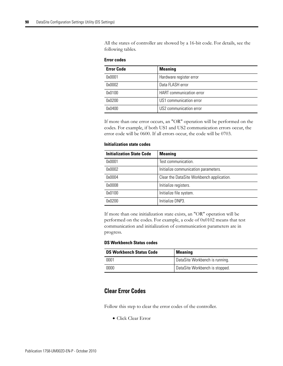 Clear error codes | Rockwell Automation 1758-RTU202 DataSite Software User Manual FRN 1.2 User Manual | Page 90 / 348