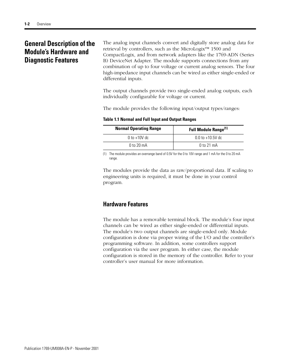 Hardware features -2, Hardware features | Rockwell Automation 1769-IF4XOF2 Compact 8-Bit Low Resolution Analog I/O Combination Module User Manual | Page 12 / 104