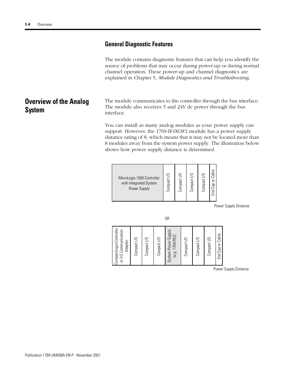 Overview of the analog system, General diagnostic features -4, Overview of the analog system -4 | General diagnostic features | Rockwell Automation 1769-IF4XOF2 Compact 8-Bit Low Resolution Analog I/O Combination Module User Manual | Page 14 / 104