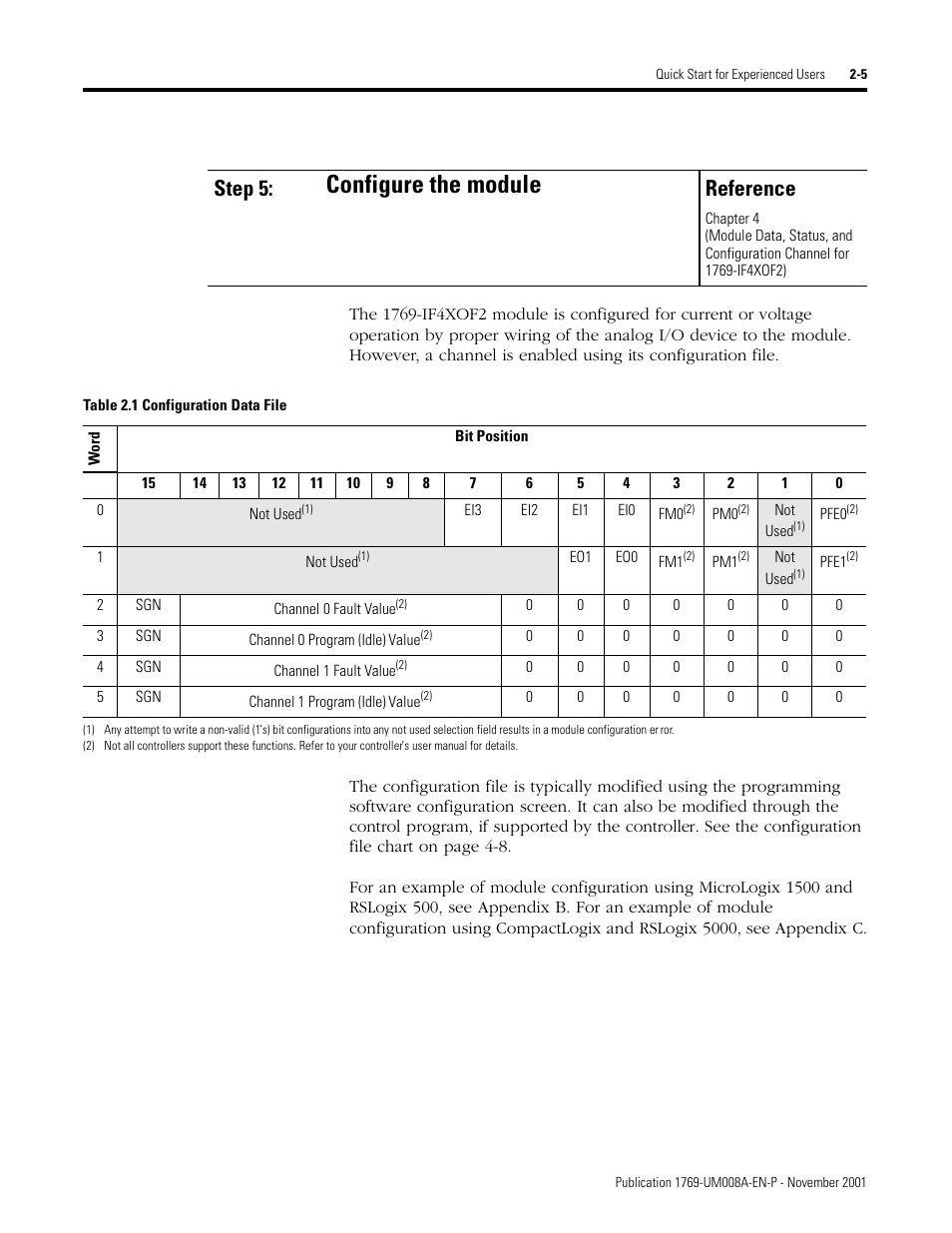 Configure the module, Step 5, Reference | Rockwell Automation 1769-IF4XOF2 Compact 8-Bit Low Resolution Analog I/O Combination Module User Manual | Page 21 / 104