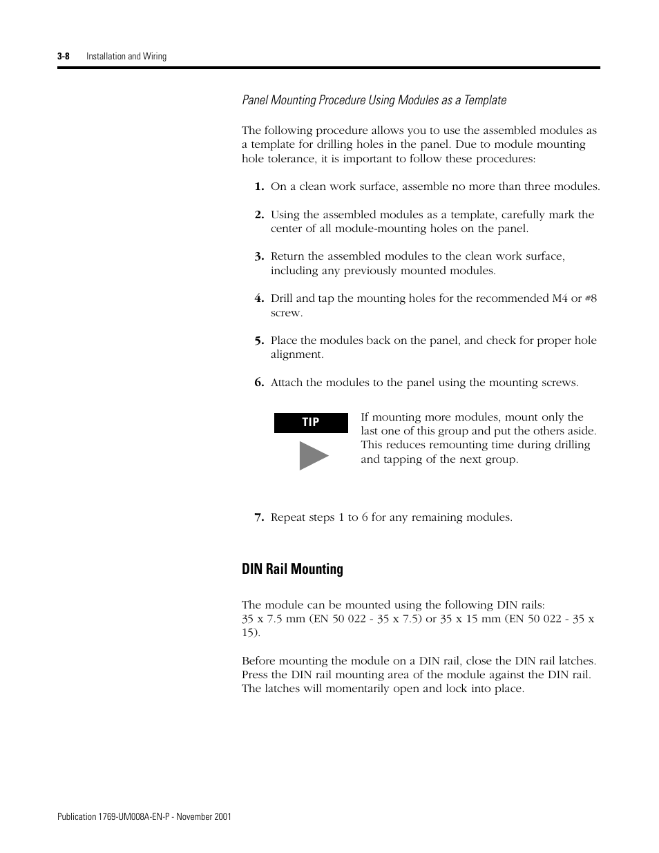 Din rail mounting -8, Din rail mounting | Rockwell Automation 1769-IF4XOF2 Compact 8-Bit Low Resolution Analog I/O Combination Module User Manual | Page 30 / 104