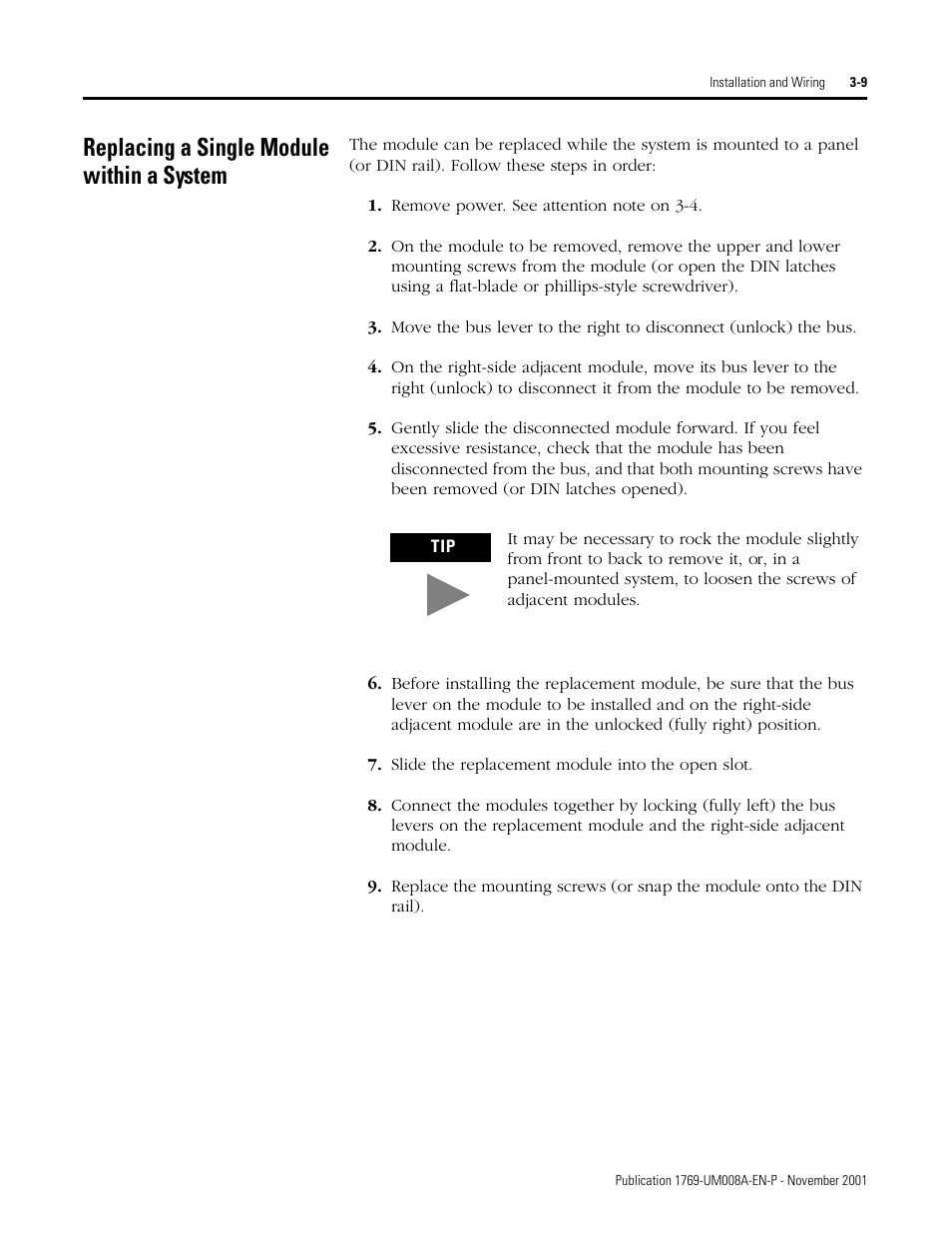 Replacing a single module within a system, Replacing a single module within a system -9 | Rockwell Automation 1769-IF4XOF2 Compact 8-Bit Low Resolution Analog I/O Combination Module User Manual | Page 31 / 104