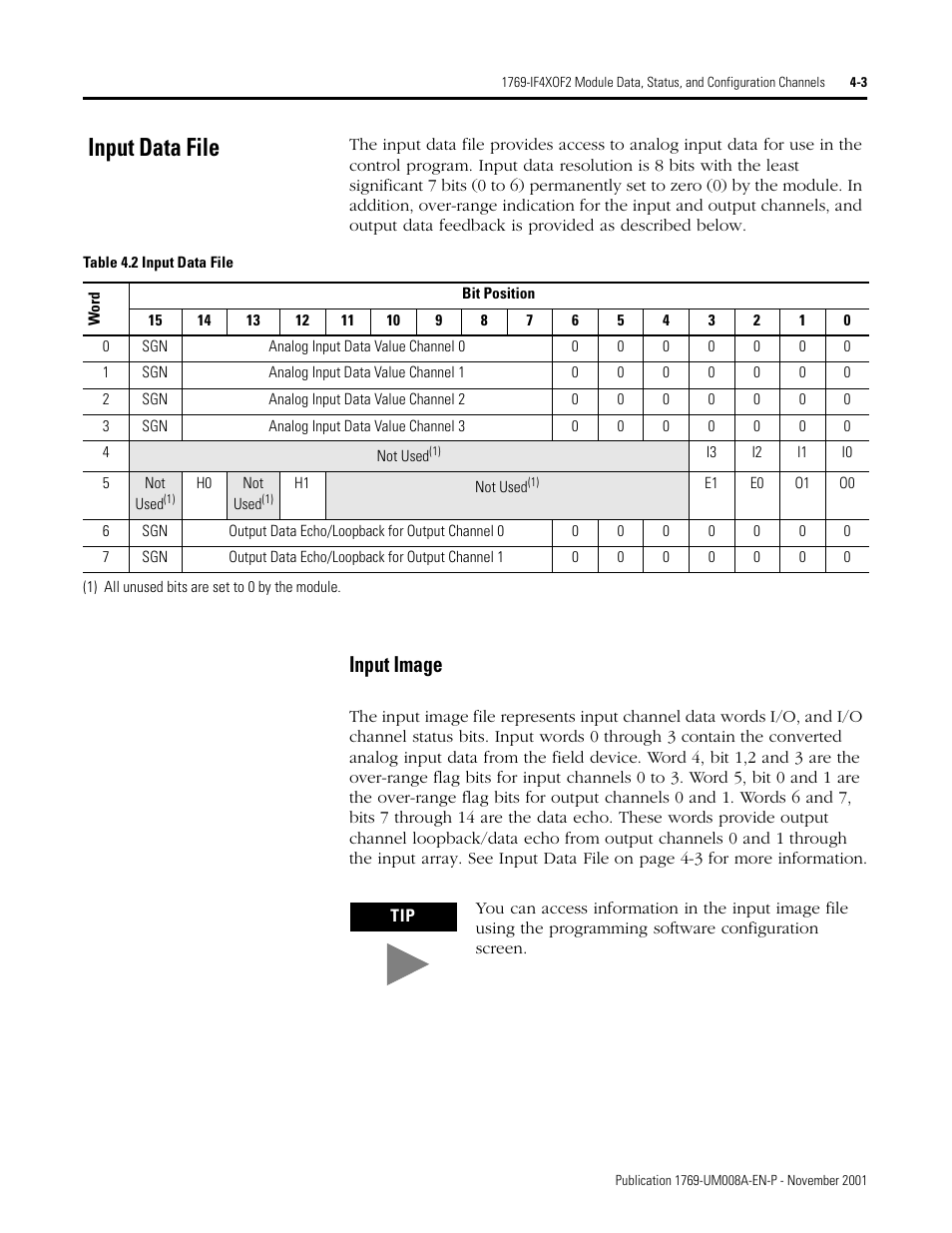 Input data file, Input data file -3, Input image -3 | Input image | Rockwell Automation 1769-IF4XOF2 Compact 8-Bit Low Resolution Analog I/O Combination Module User Manual | Page 47 / 104