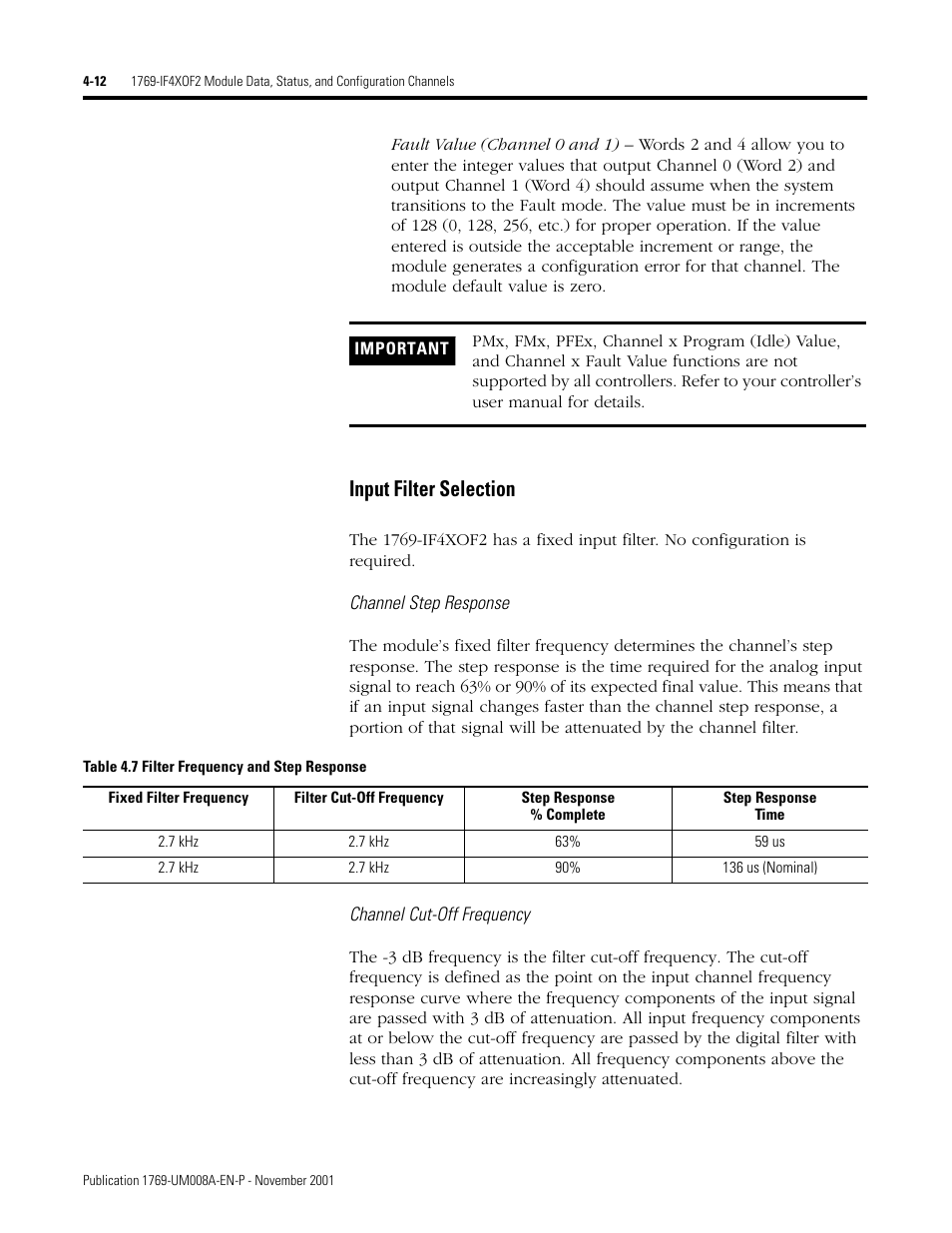 Input filter selection -12, Input filter selection | Rockwell Automation 1769-IF4XOF2 Compact 8-Bit Low Resolution Analog I/O Combination Module User Manual | Page 56 / 104