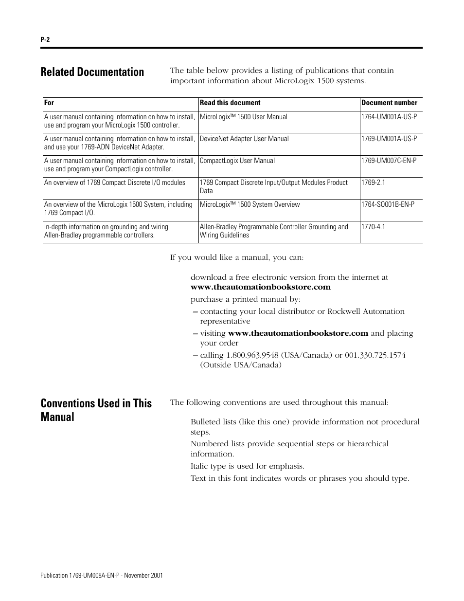 Related documentation, Conventions used in this manual | Rockwell Automation 1769-IF4XOF2 Compact 8-Bit Low Resolution Analog I/O Combination Module User Manual | Page 8 / 104