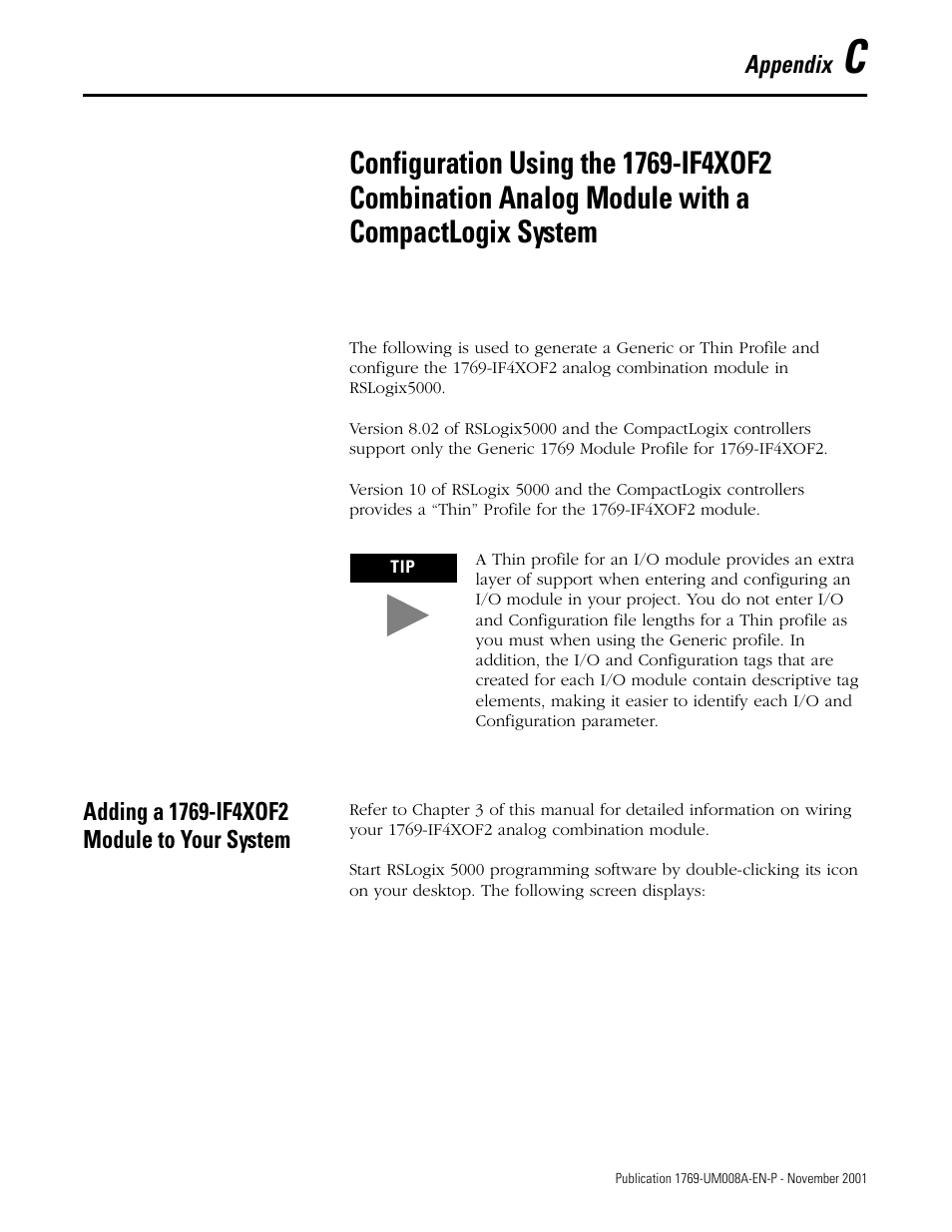 Adding a 1769-if4xof2 module to your system, Appendix c, Appendix | Rockwell Automation 1769-IF4XOF2 Compact 8-Bit Low Resolution Analog I/O Combination Module User Manual | Page 81 / 104