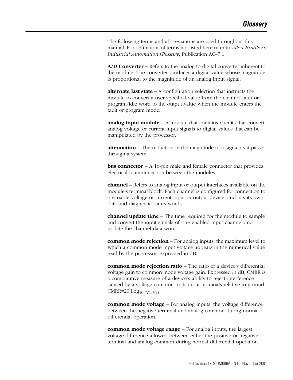 Glossary | Rockwell Automation 1769-IF4XOF2 Compact 8-Bit Low Resolution Analog I/O Combination Module User Manual | Page 93 / 104