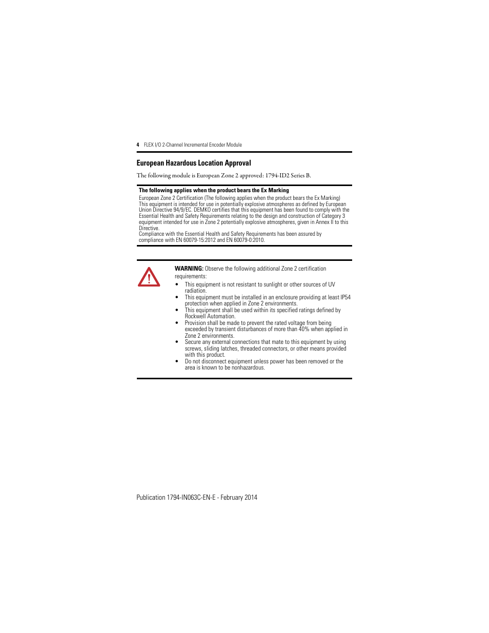 European hazardous location approval | Rockwell Automation 1794-ID2/B INSTALL INSTR 24v FLEX I/O 2 CHANNEL Incremental Encoder Module User Manual | Page 4 / 20