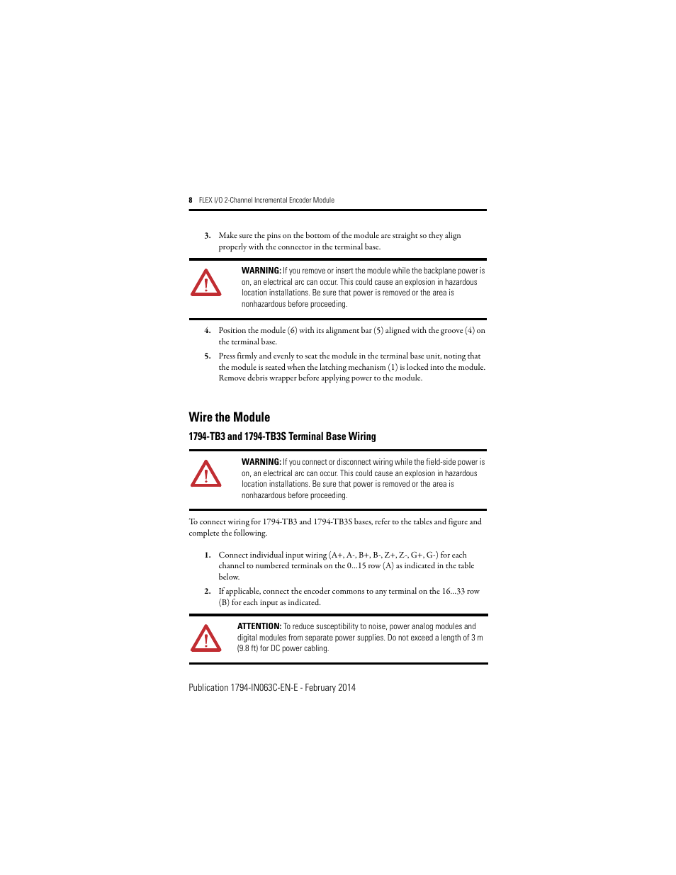 Wire the module | Rockwell Automation 1794-ID2/B INSTALL INSTR 24v FLEX I/O 2 CHANNEL Incremental Encoder Module User Manual | Page 8 / 20