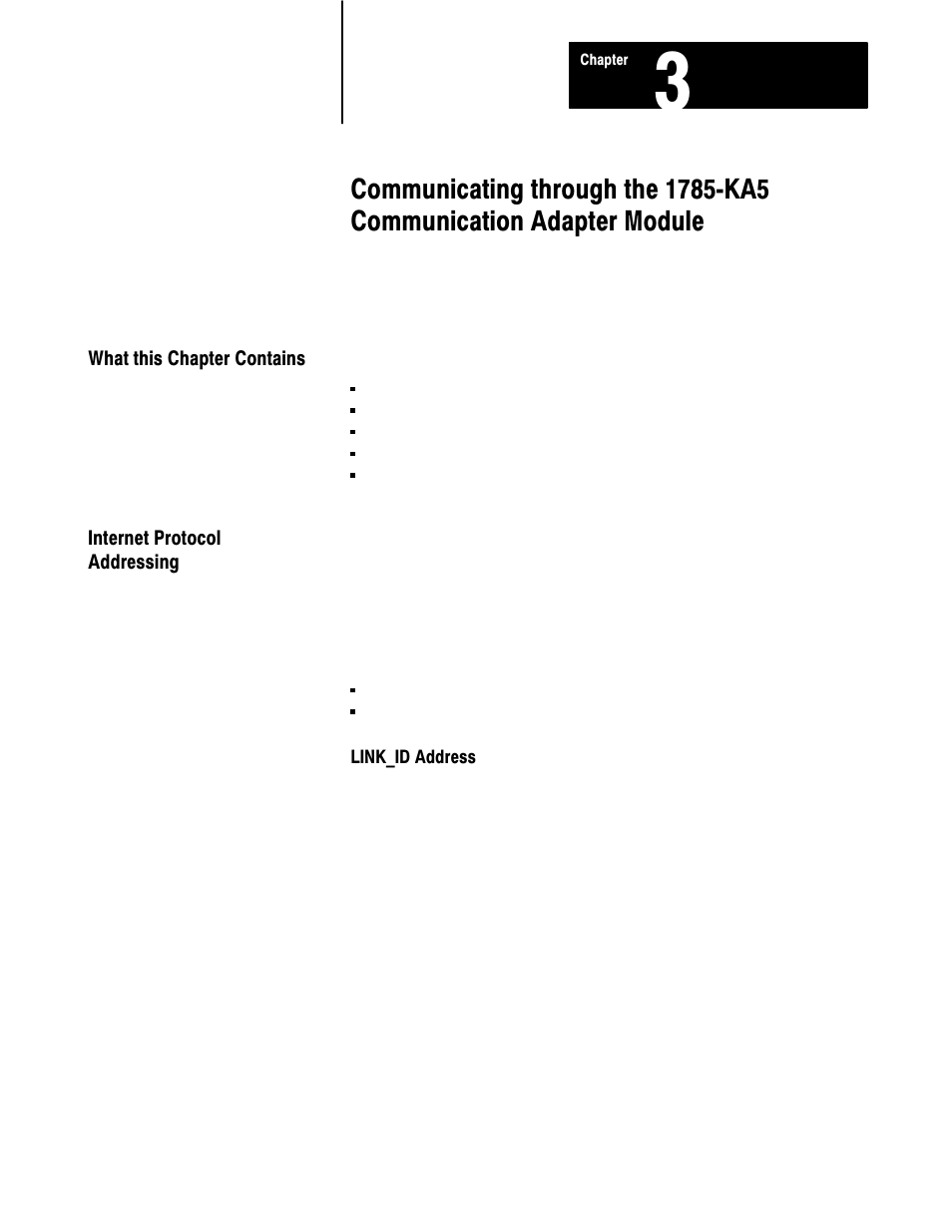 What this chapter contains, Internet protocol addressing | Rockwell Automation 1785-KA5P/B DHP COMM. ADAPATER MOD. User Manual | Page 29 / 48