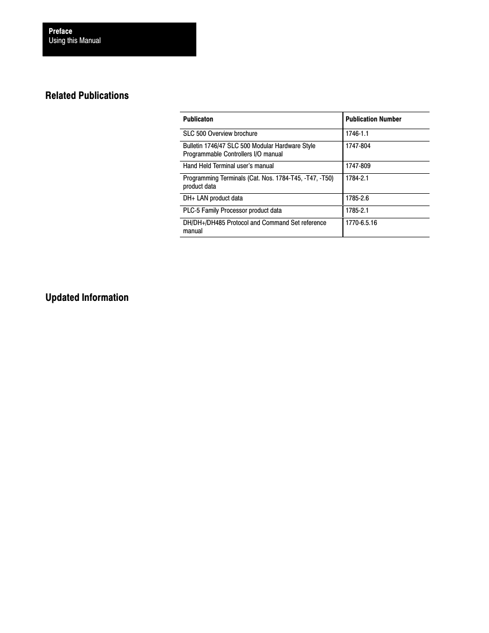 Related publications updated information | Rockwell Automation 1785-KA5P/B DHP COMM. ADAPATER MOD. User Manual | Page 6 / 48