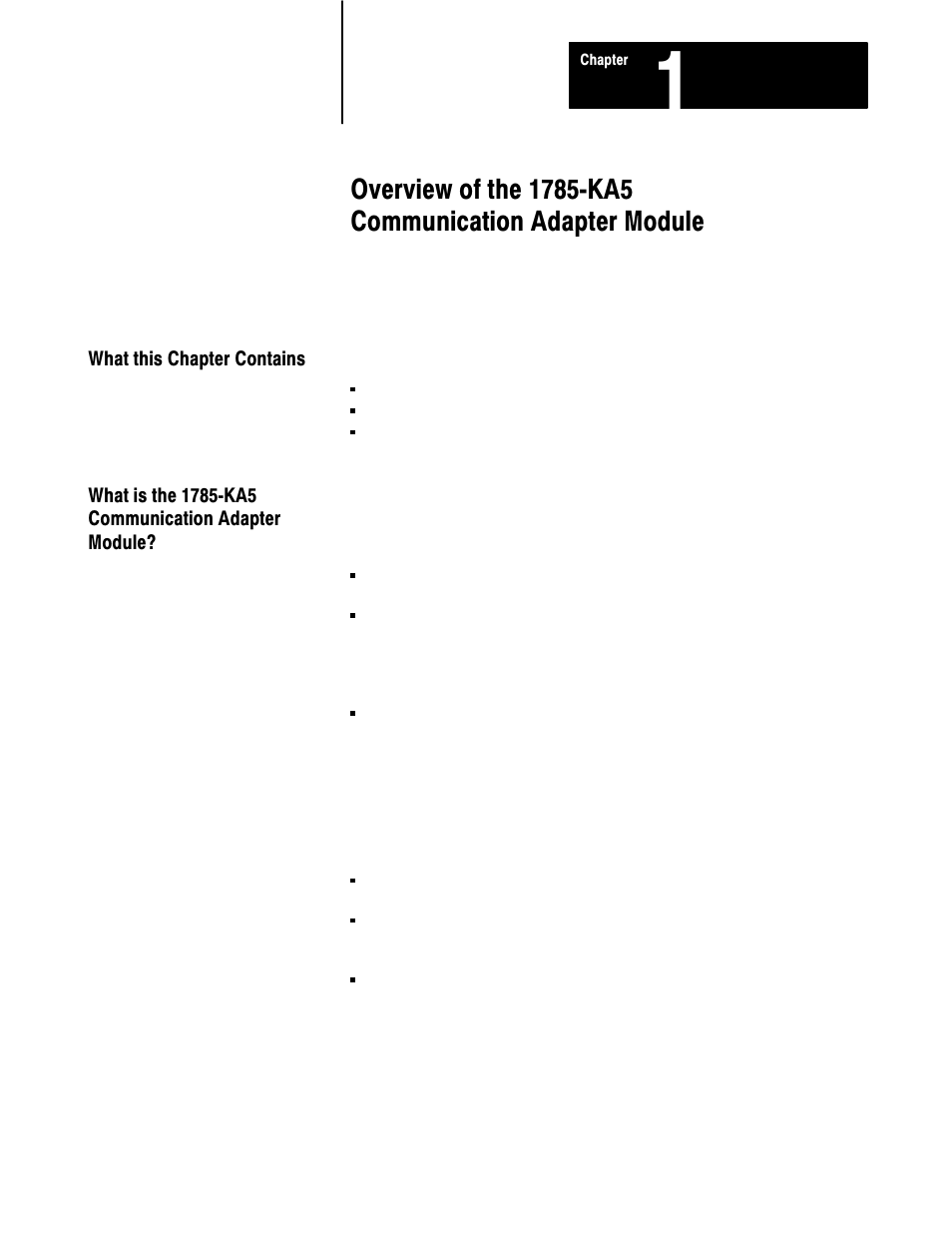 What this chapter contains, What is the 1785-ka5 communication adapter module | Rockwell Automation 1785-KA5P/B DHP COMM. ADAPATER MOD. User Manual | Page 7 / 48