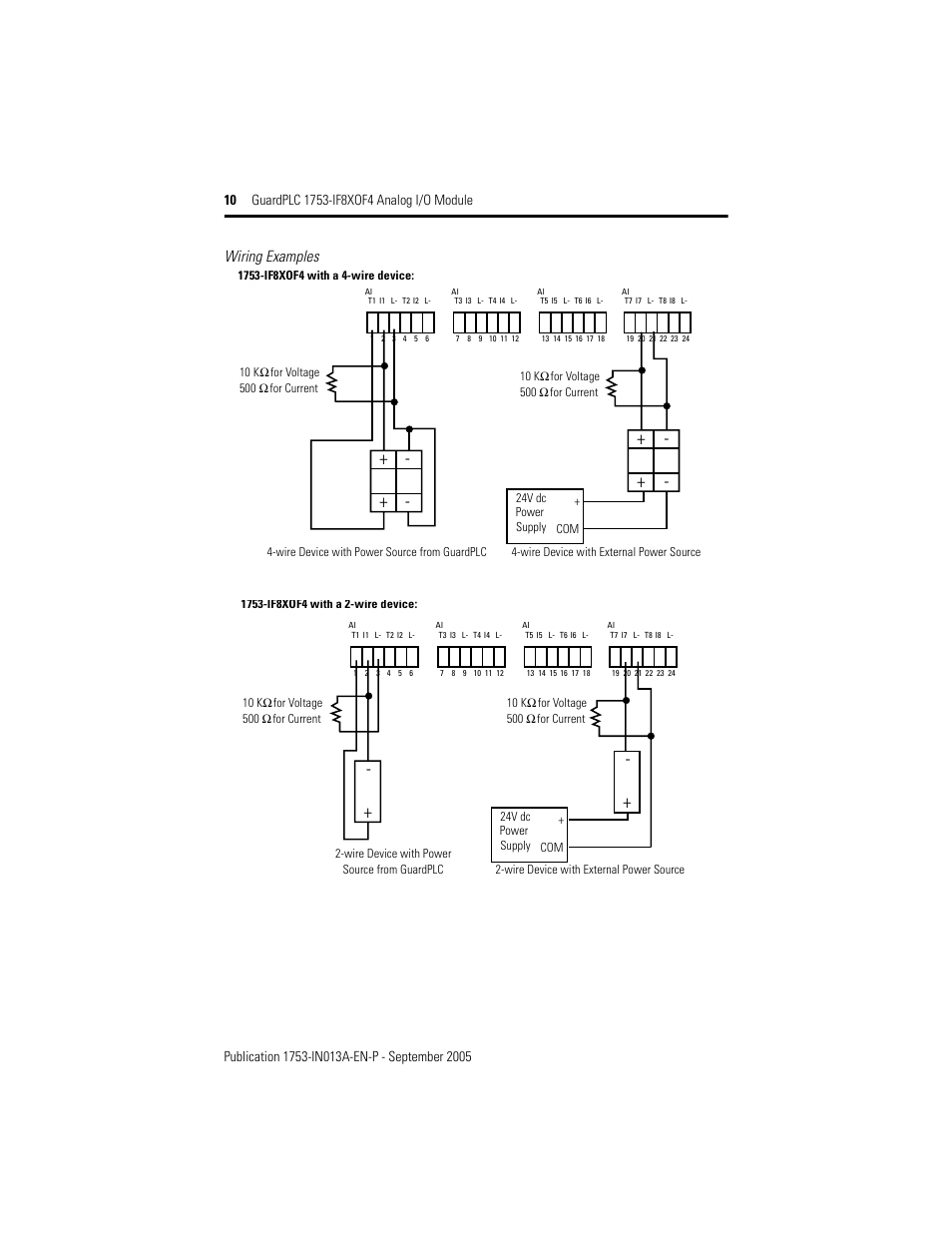 Wiring examples | Rockwell Automation 1753-IF8XOF4 GuardPLC 1753-IF8XOF4 Analog I/O Module User Manual | Page 10 / 20