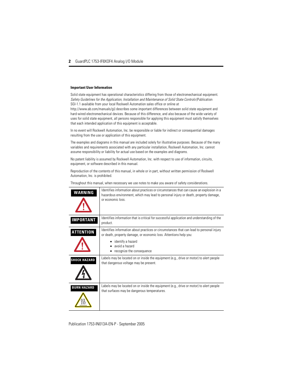 Rockwell Automation 1753-IF8XOF4 GuardPLC 1753-IF8XOF4 Analog I/O Module User Manual | Page 2 / 20