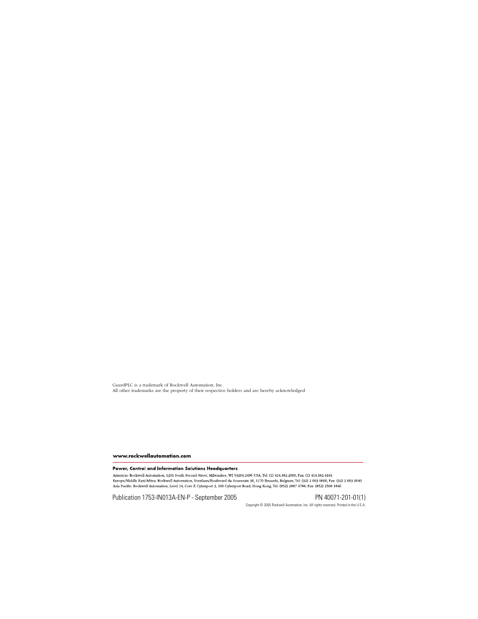 Back cover | Rockwell Automation 1753-IF8XOF4 GuardPLC 1753-IF8XOF4 Analog I/O Module User Manual | Page 20 / 20