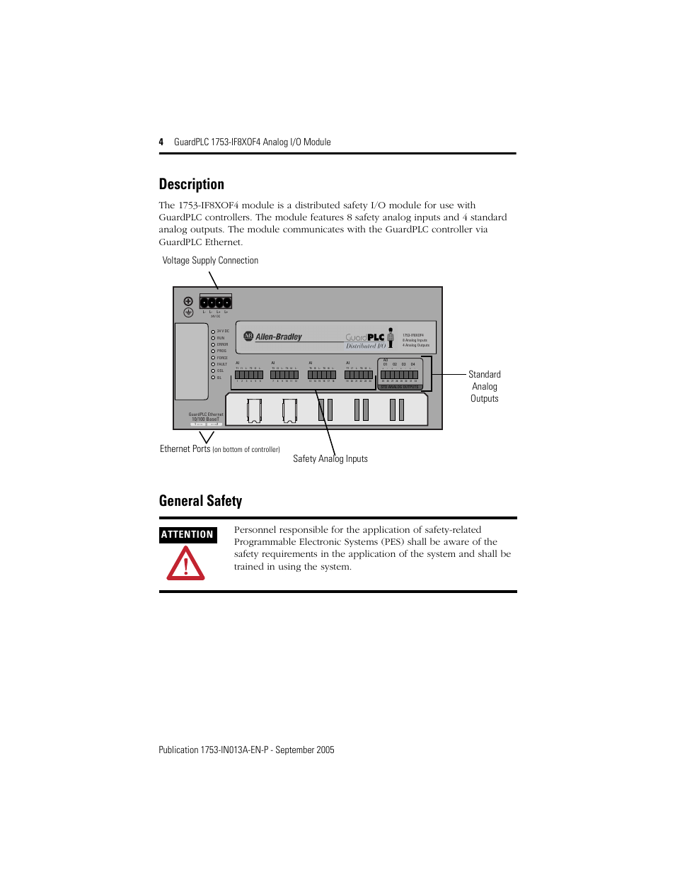 Description, General safety, Standard analog outputs | On bottom of controller) | Rockwell Automation 1753-IF8XOF4 GuardPLC 1753-IF8XOF4 Analog I/O Module User Manual | Page 4 / 20