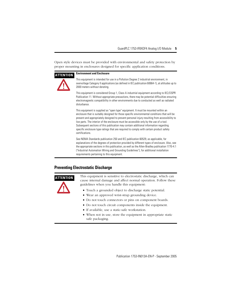 Preventing electrostatic discharge | Rockwell Automation 1753-IF8XOF4 GuardPLC 1753-IF8XOF4 Analog I/O Module User Manual | Page 5 / 20