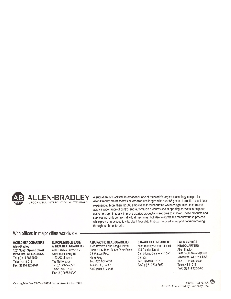 Back cover | Rockwell Automation 1747-DSN DISTRIBUTED I/O SCANNER User Manual | Page 40 / 40