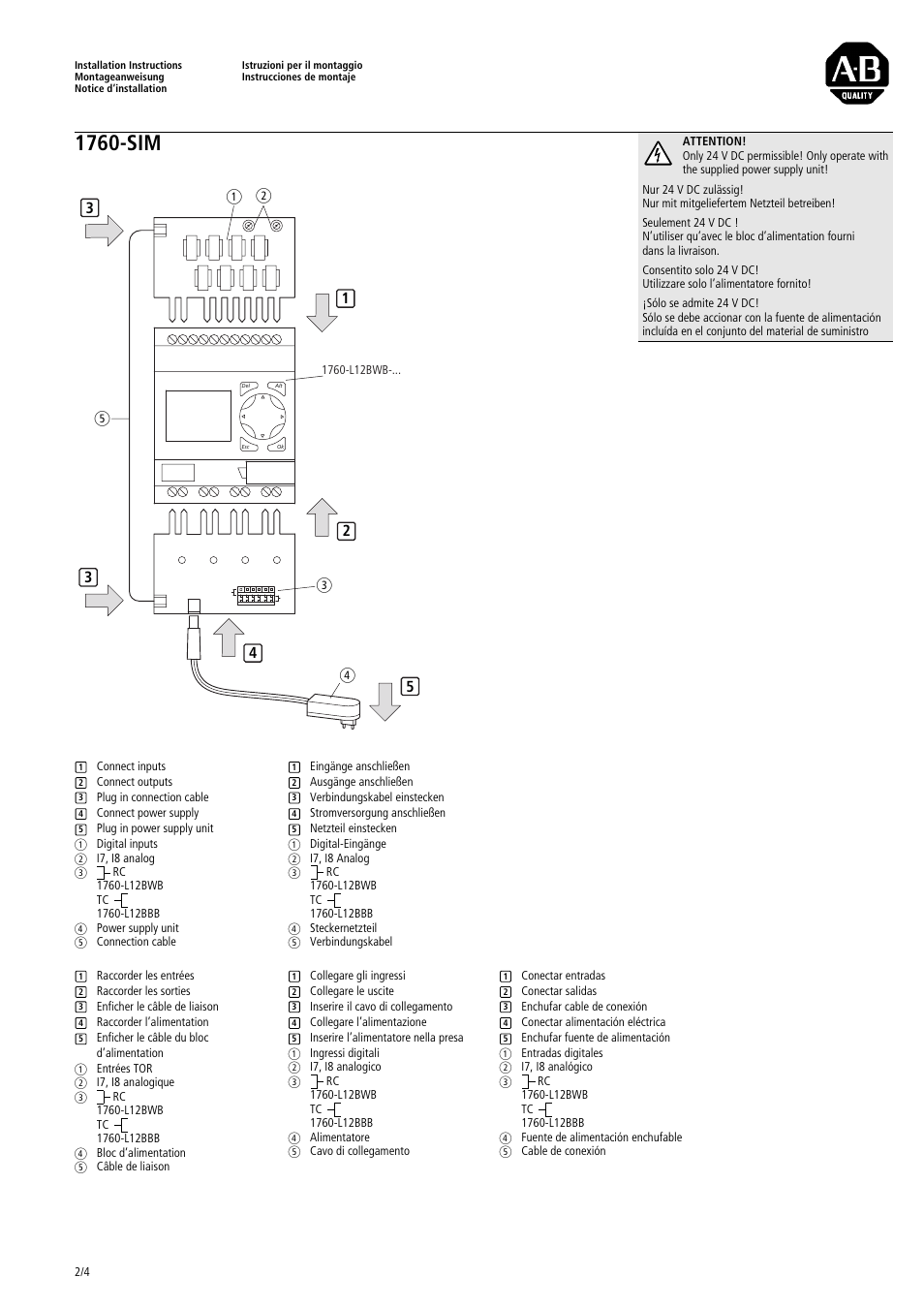 1760-sim | Rockwell Automation 1760-SIM DC Simulator Installation Instructions User Manual | Page 2 / 4