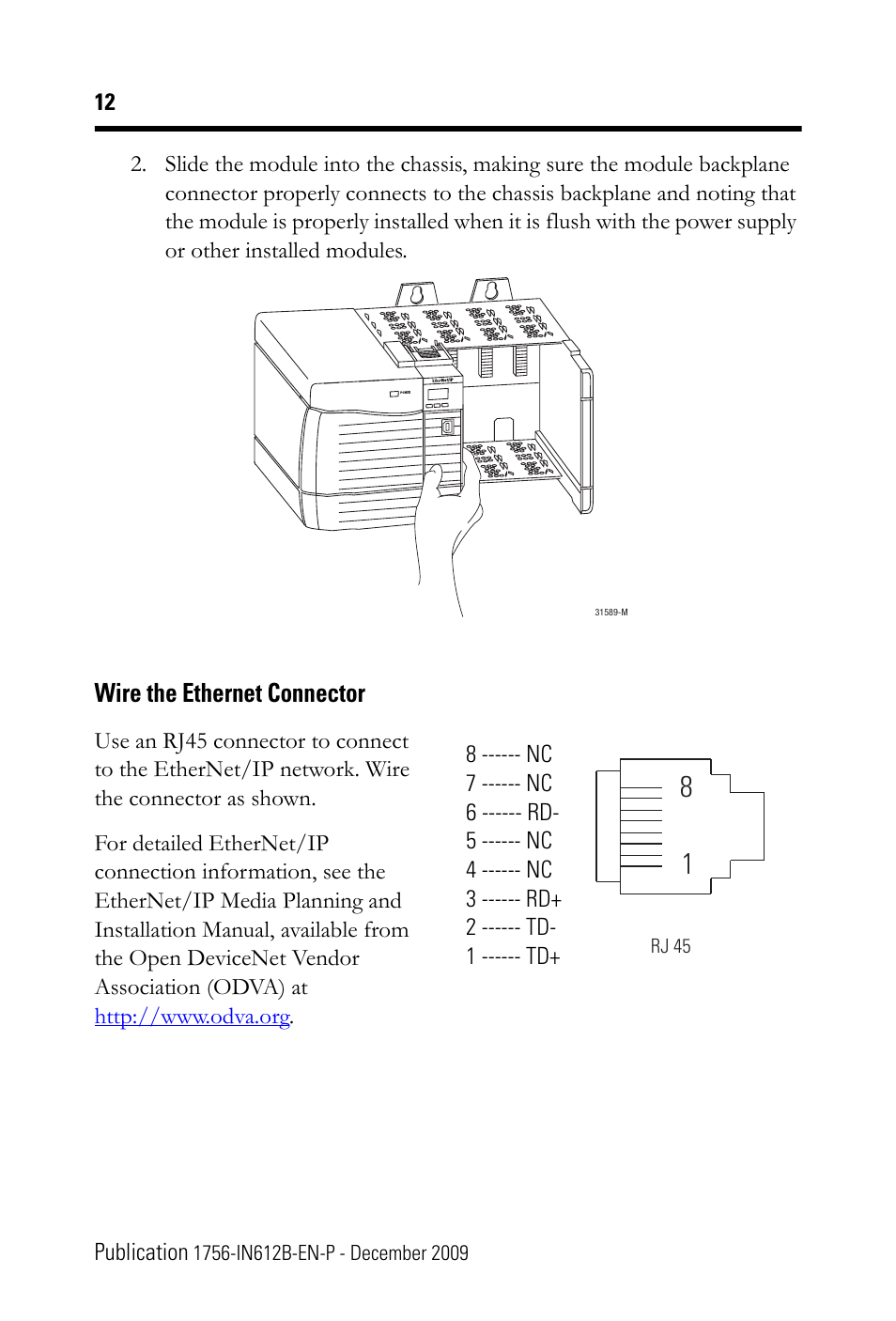 Wire the ethernet connector | Rockwell Automation 1756-EN3TR ControlLogix EtherNet/IP Communication Module Installation Instructions User Manual | Page 12 / 28