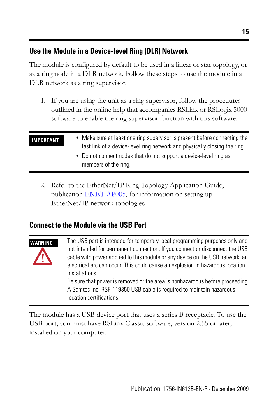Connect to the module via the usb port | Rockwell Automation 1756-EN3TR ControlLogix EtherNet/IP Communication Module Installation Instructions User Manual | Page 15 / 28