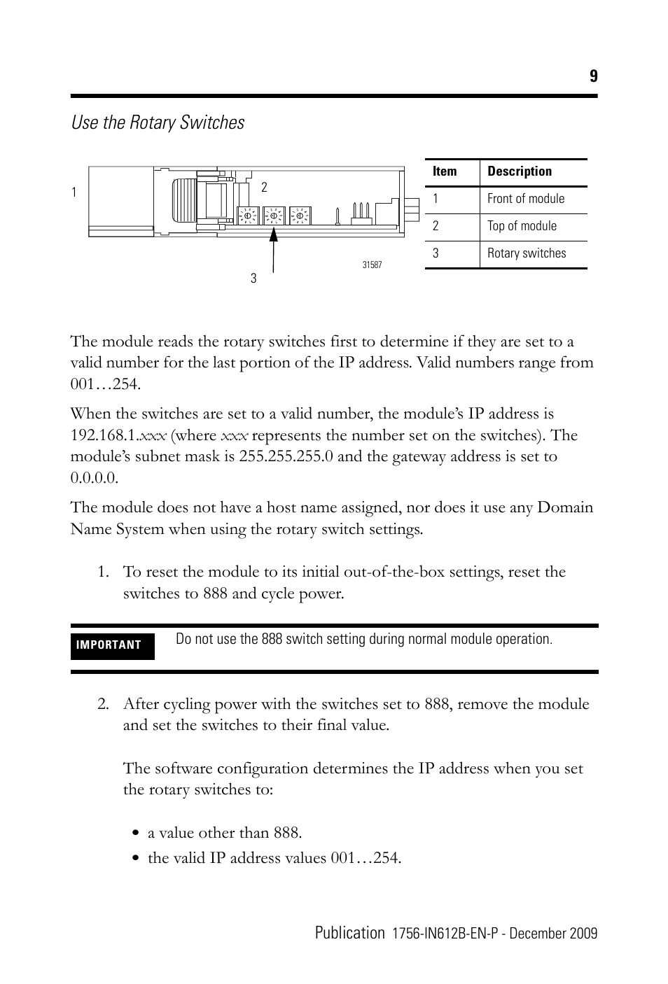Use the rotary switches | Rockwell Automation 1756-EN3TR ControlLogix EtherNet/IP Communication Module Installation Instructions User Manual | Page 9 / 28