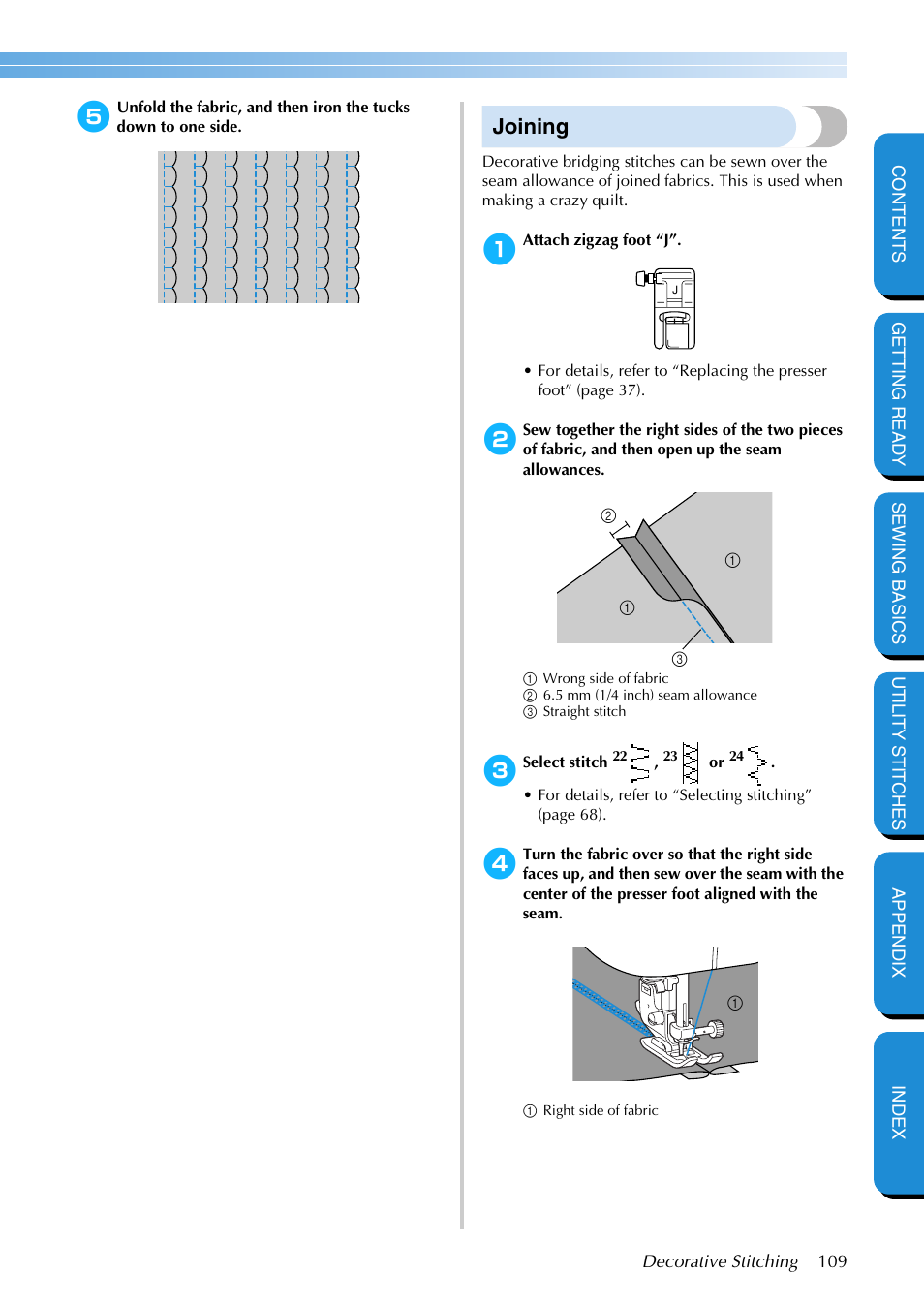 Joining | Brother NX-400 User Manual | Page 115 / 153