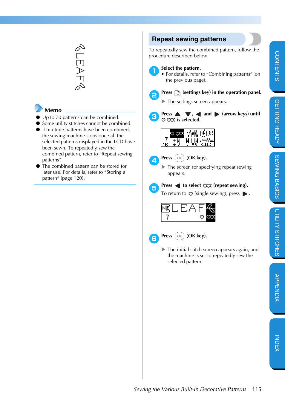 Repeat sewing patterns | Brother NX-400 User Manual | Page 121 / 153