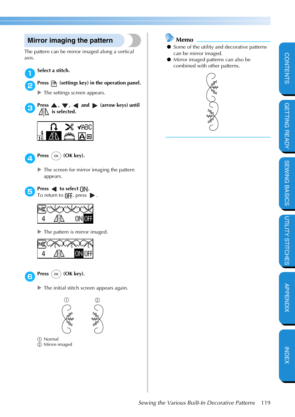 Mirror imaging the pattern | Brother NX-400 User Manual | Page 125 / 153