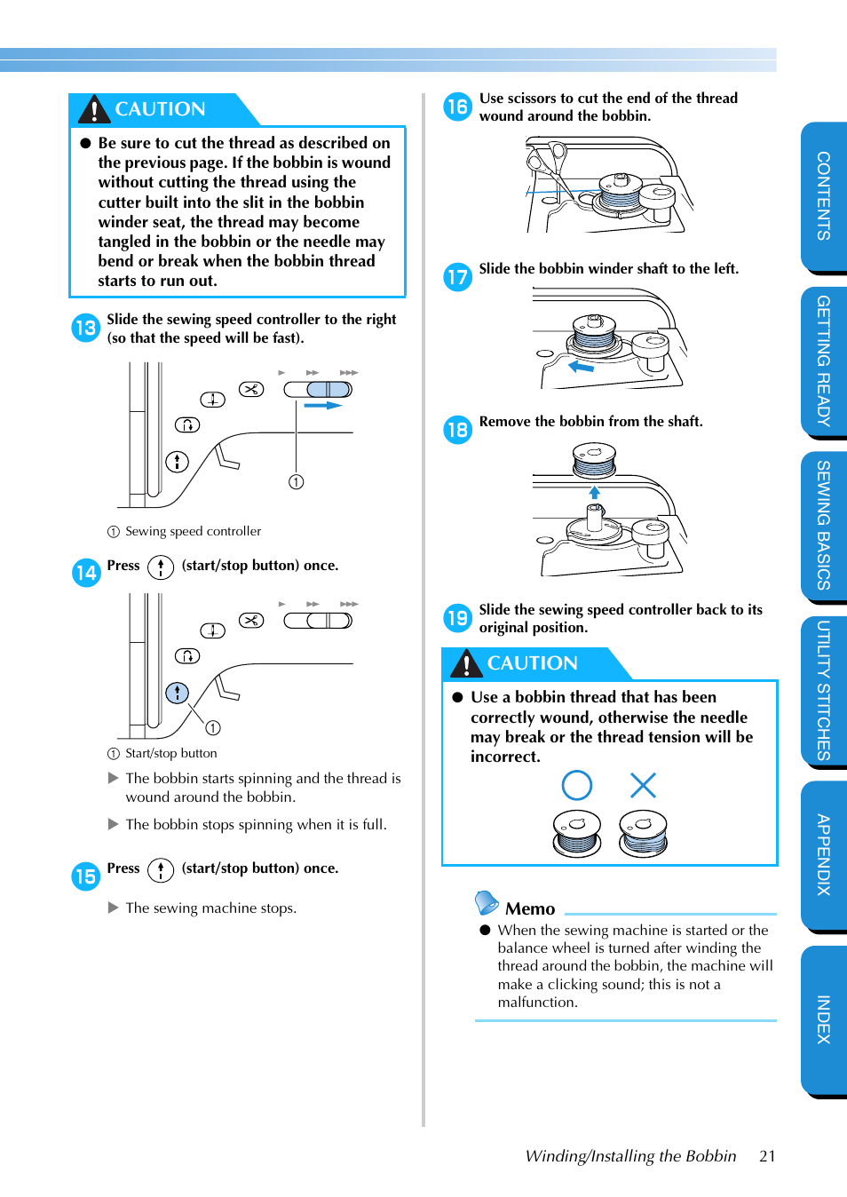 Caution | Brother NX-400 User Manual | Page 27 / 153