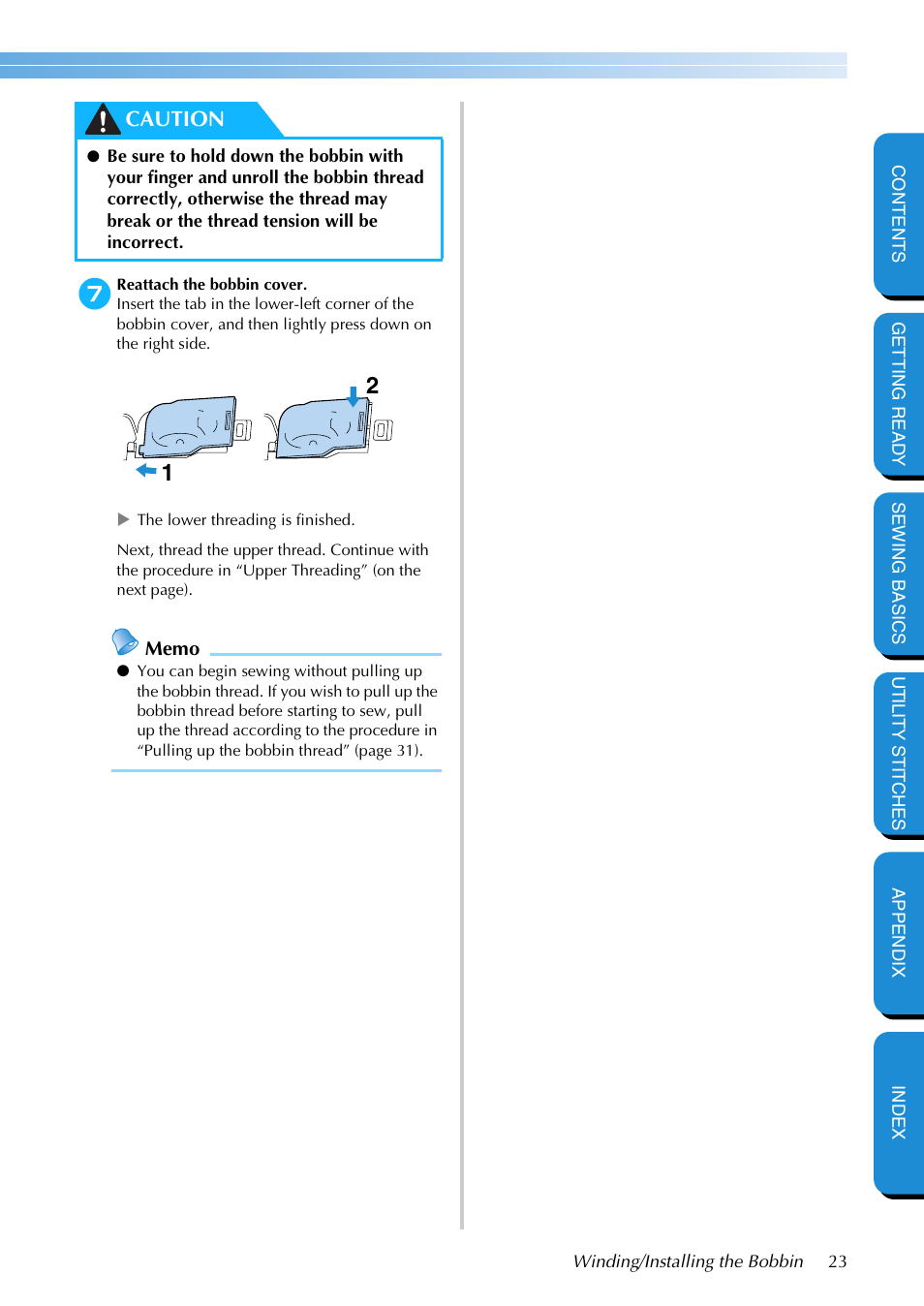 Caution | Brother NX-400 User Manual | Page 29 / 153