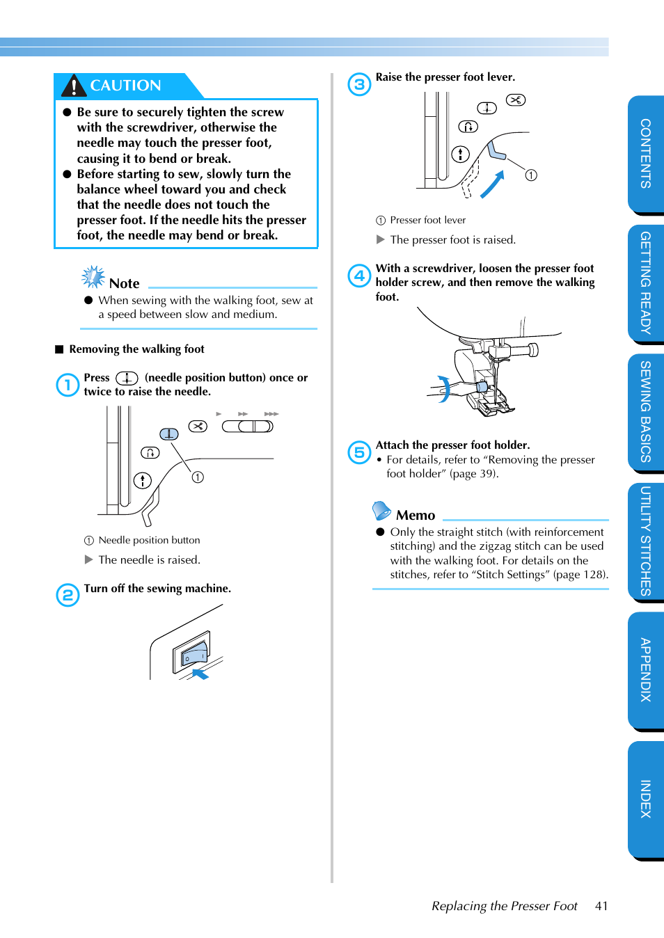 Caution | Brother NX-400 User Manual | Page 47 / 153