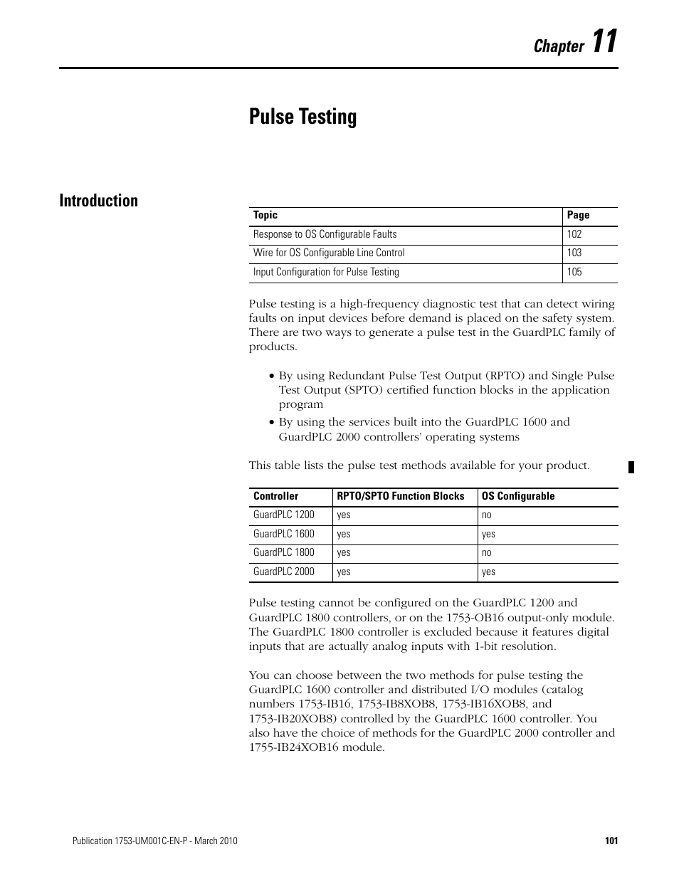 11 - pulse testing, Introduction, Chapter 11 | Pulse testing, Chapter | Rockwell Automation 1755-OF8 GuardPLC Controller Systems User Manual | Page 101 / 356