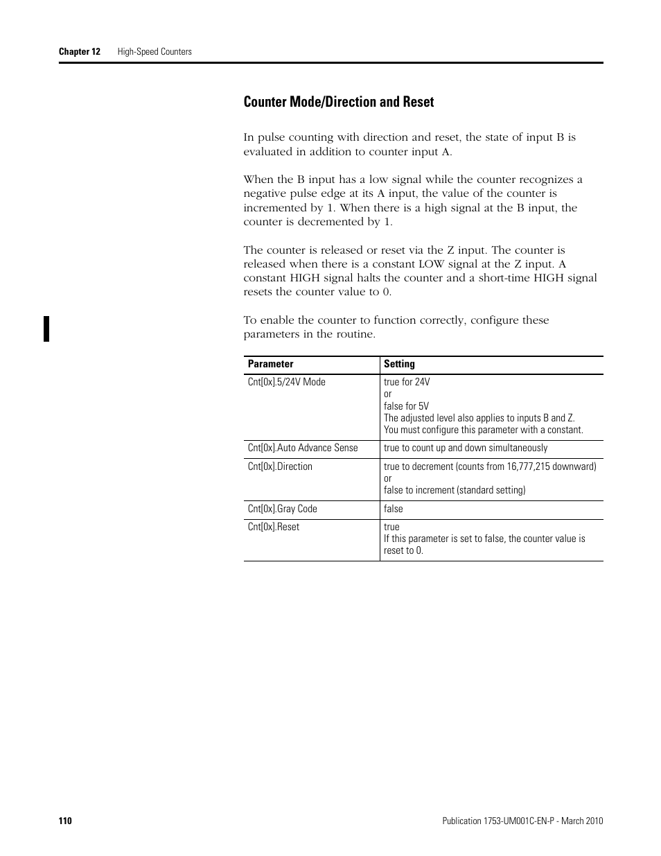 Counter mode/direction and reset | Rockwell Automation 1755-OF8 GuardPLC Controller Systems User Manual | Page 110 / 356