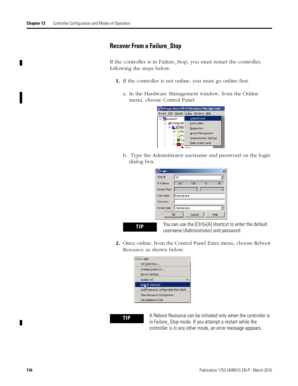 Recover from a failure_stop | Rockwell Automation 1755-OF8 GuardPLC Controller Systems User Manual | Page 116 / 356