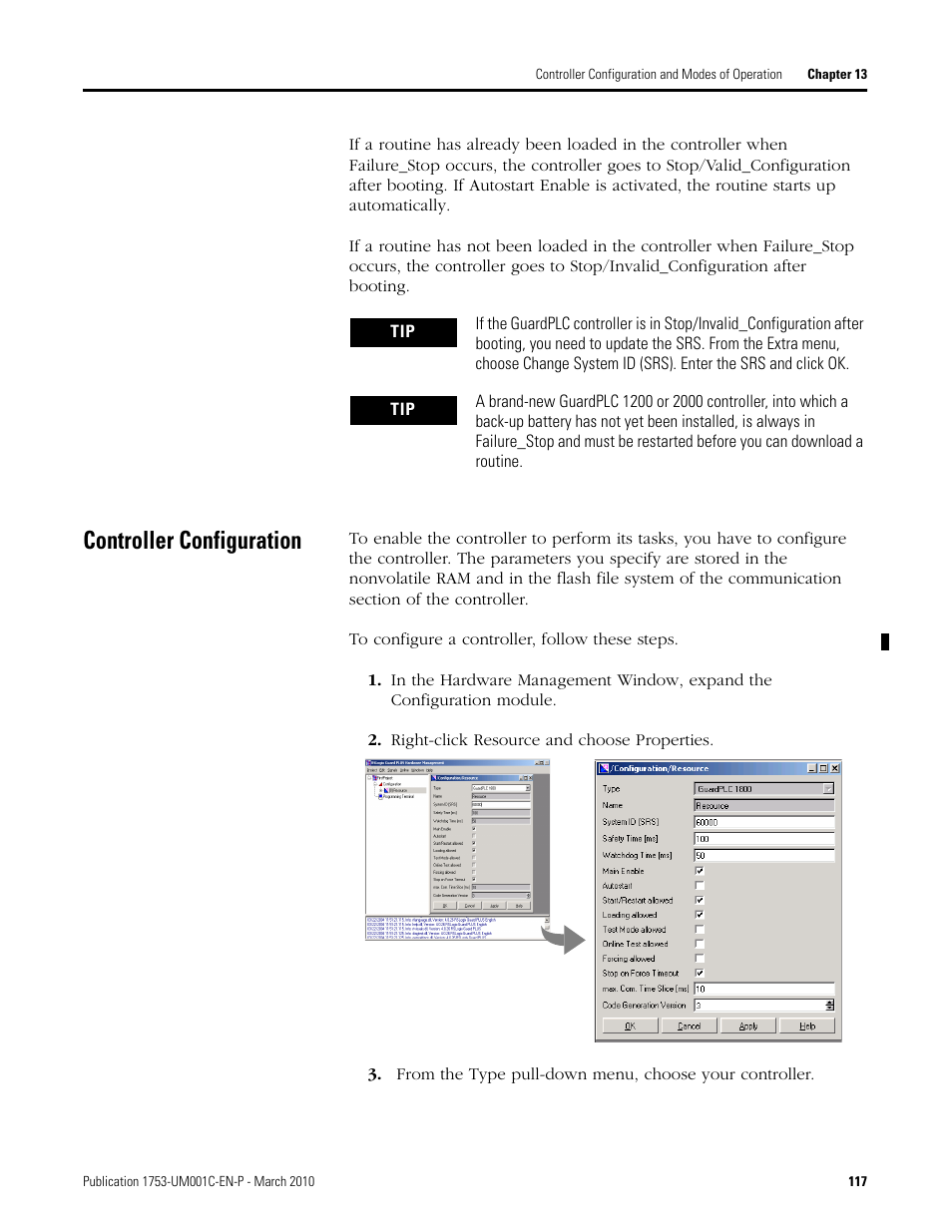 Controller configuration | Rockwell Automation 1755-OF8 GuardPLC Controller Systems User Manual | Page 117 / 356