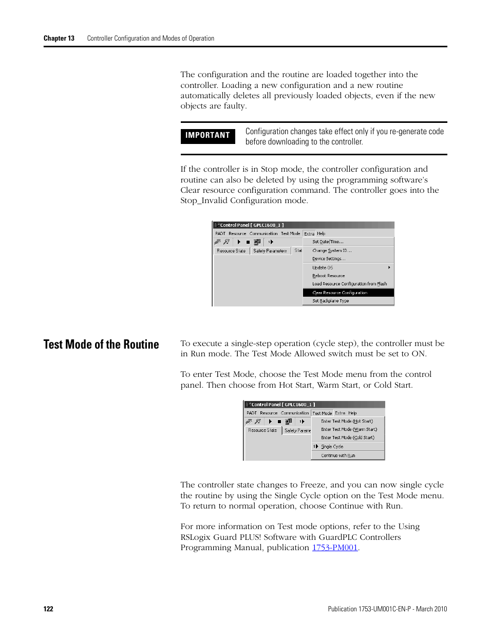 Test mode of the routine | Rockwell Automation 1755-OF8 GuardPLC Controller Systems User Manual | Page 122 / 356