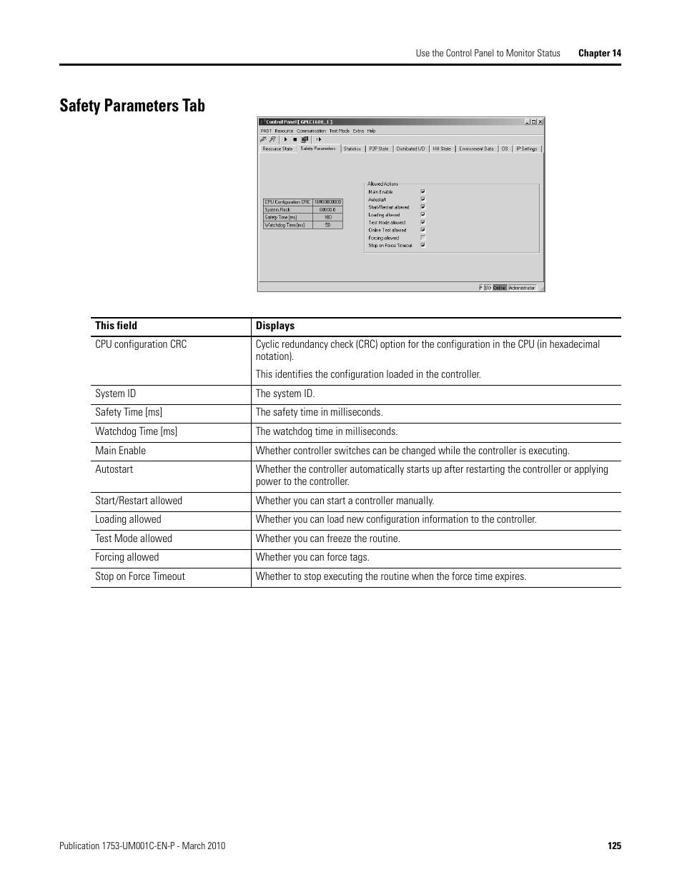 Safety parameters tab | Rockwell Automation 1755-OF8 GuardPLC Controller Systems User Manual | Page 125 / 356