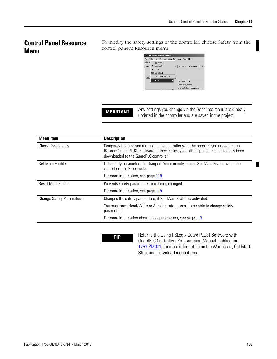 Control panel resource menu | Rockwell Automation 1755-OF8 GuardPLC Controller Systems User Manual | Page 135 / 356