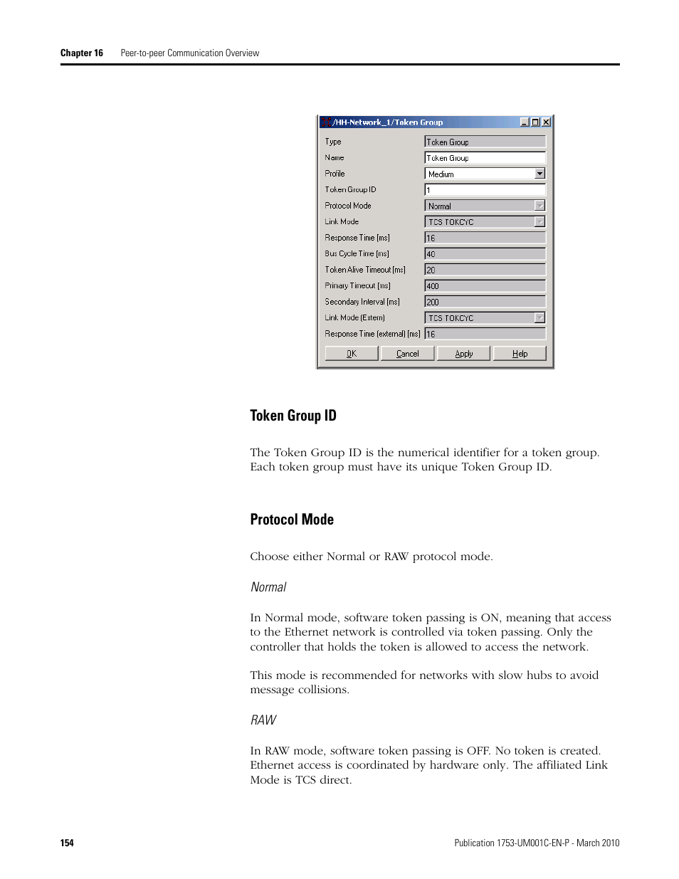 Token group id protocol mode, Token group id, Protocol mode | Rockwell Automation 1755-OF8 GuardPLC Controller Systems User Manual | Page 154 / 356