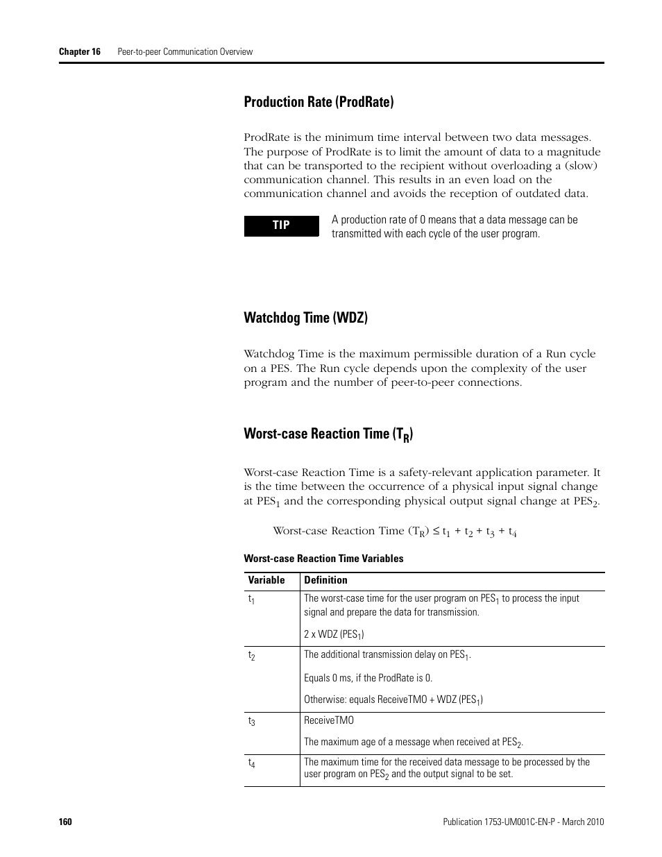 Production rate (prodrate), Watchdog time (wdz), Worst-case reaction time (t | Rockwell Automation 1755-OF8 GuardPLC Controller Systems User Manual | Page 160 / 356