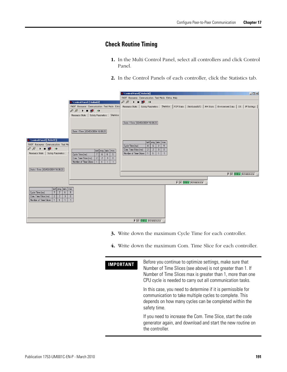 Check routine timing | Rockwell Automation 1755-OF8 GuardPLC Controller Systems User Manual | Page 191 / 356