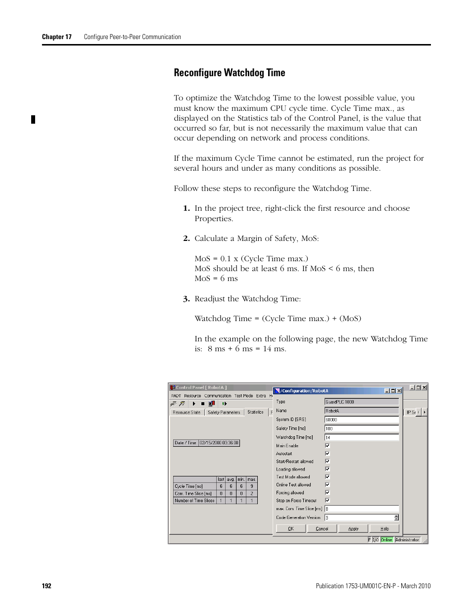 Reconfigure watchdog time | Rockwell Automation 1755-OF8 GuardPLC Controller Systems User Manual | Page 192 / 356