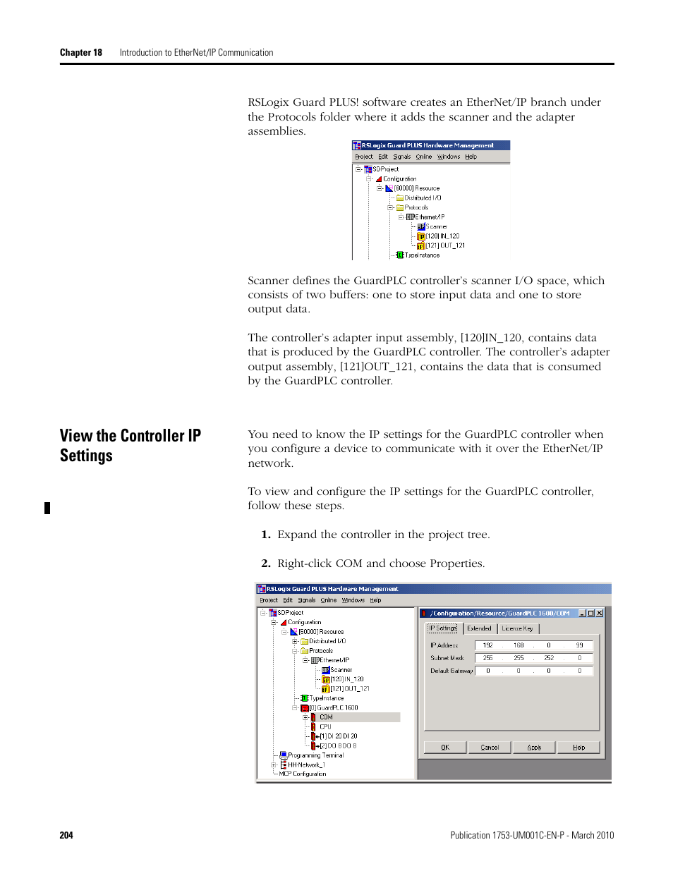 View the controller ip settings | Rockwell Automation 1755-OF8 GuardPLC Controller Systems User Manual | Page 204 / 356