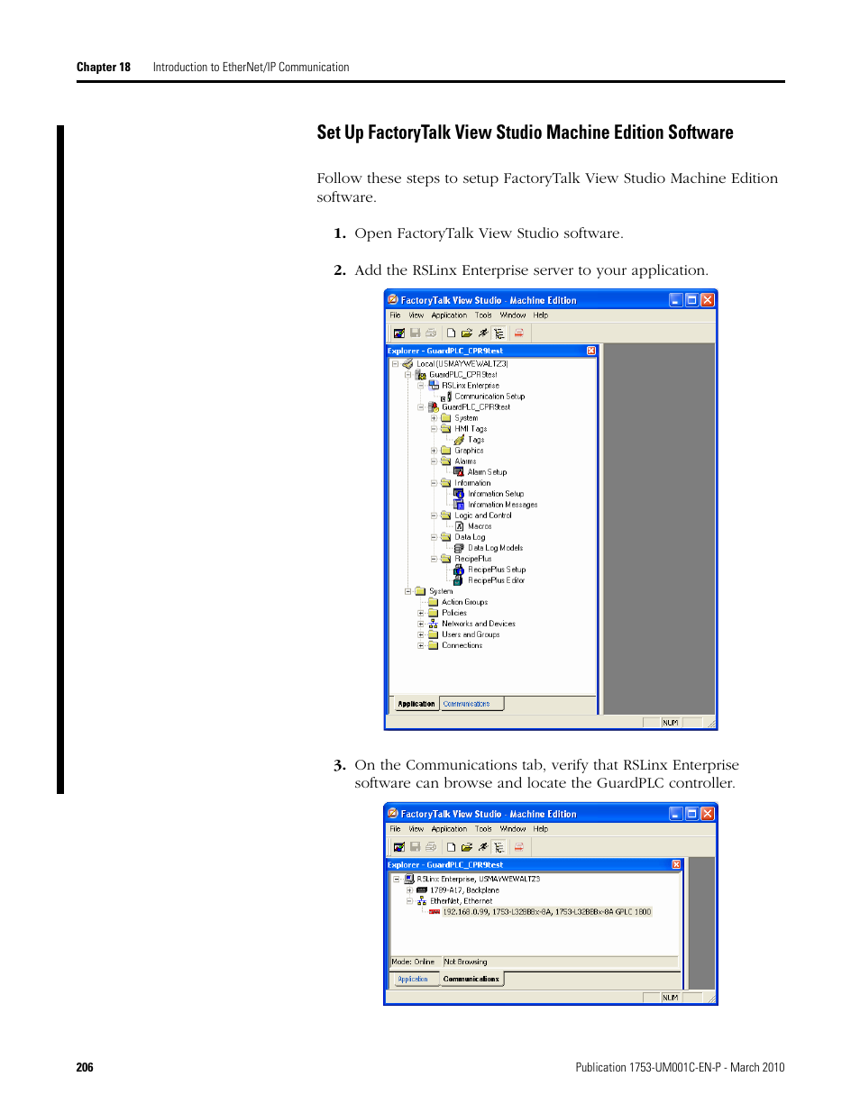 Set up factorytalk view studio machine edition, Software | Rockwell Automation 1755-OF8 GuardPLC Controller Systems User Manual | Page 206 / 356