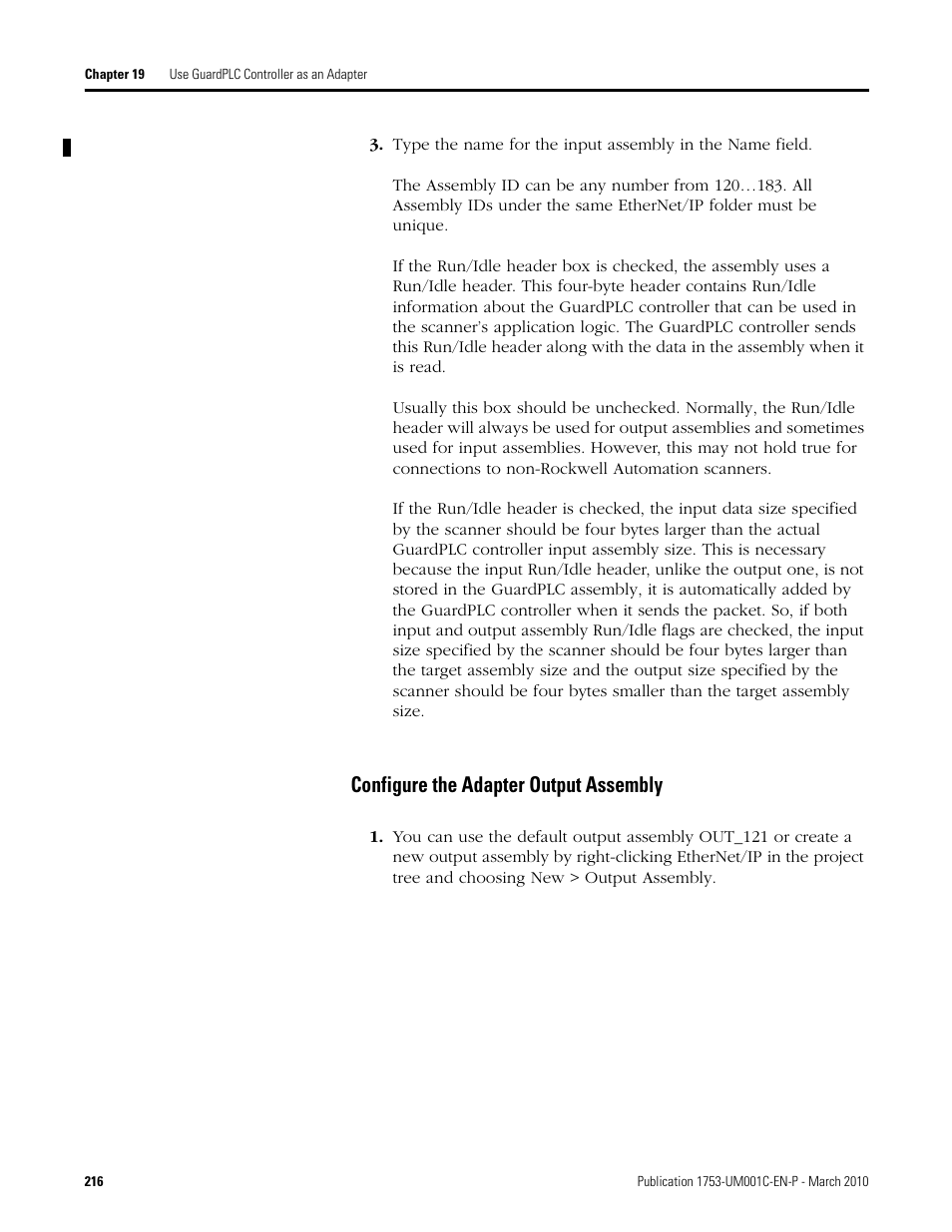 Configure the adapter output assembly | Rockwell Automation 1755-OF8 GuardPLC Controller Systems User Manual | Page 216 / 356