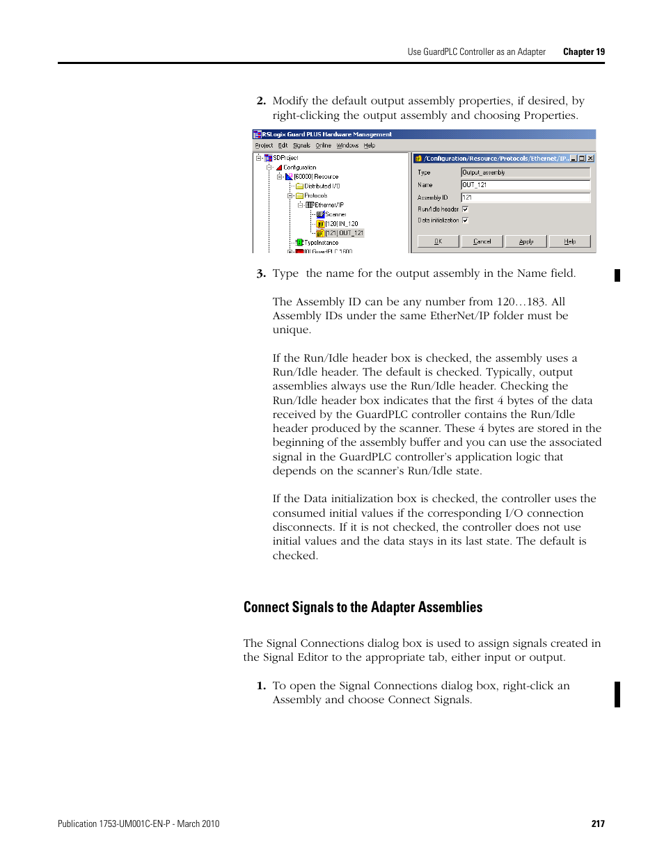 Connect signals to the adapter assemblies | Rockwell Automation 1755-OF8 GuardPLC Controller Systems User Manual | Page 217 / 356