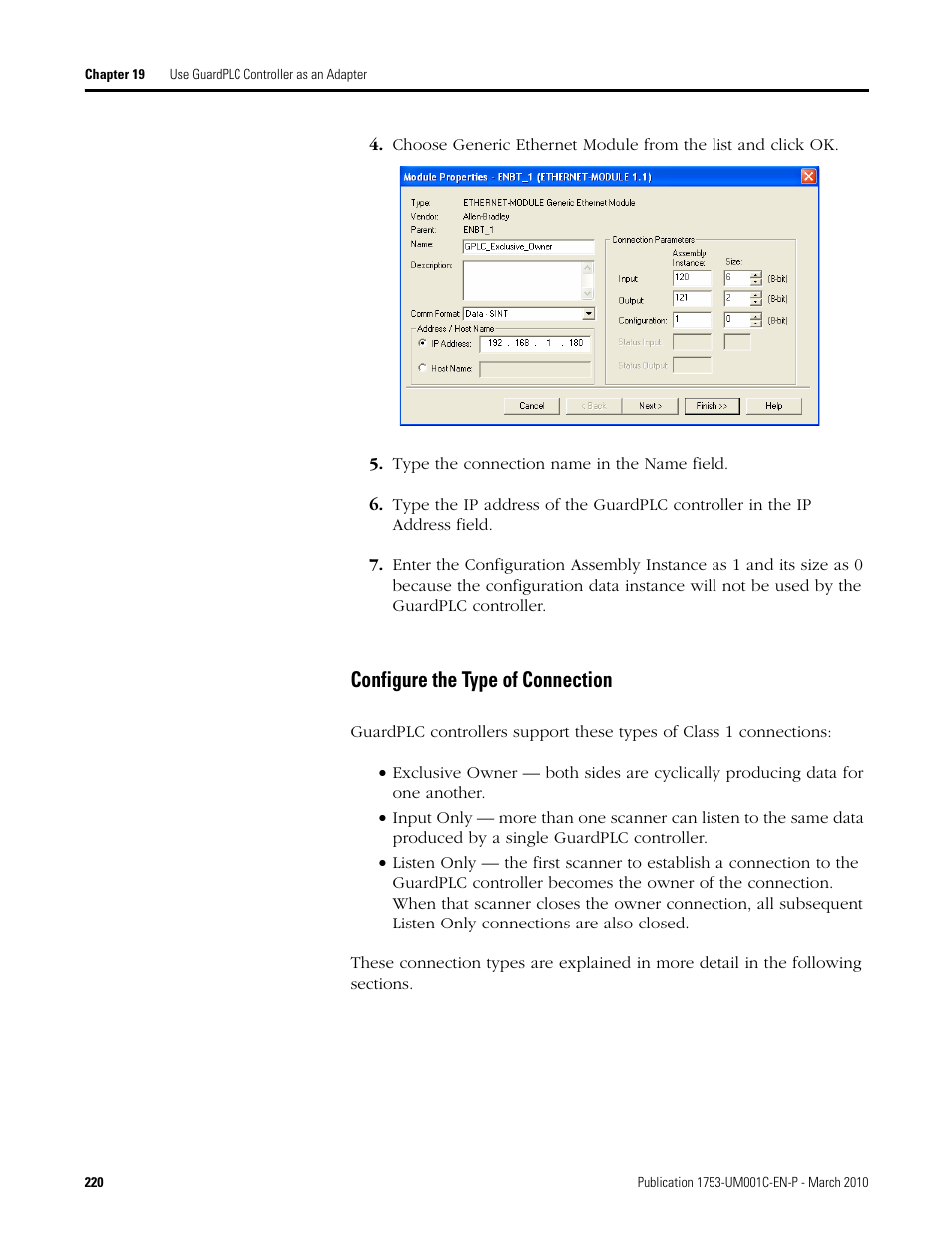 Configure the type of connection | Rockwell Automation 1755-OF8 GuardPLC Controller Systems User Manual | Page 220 / 356