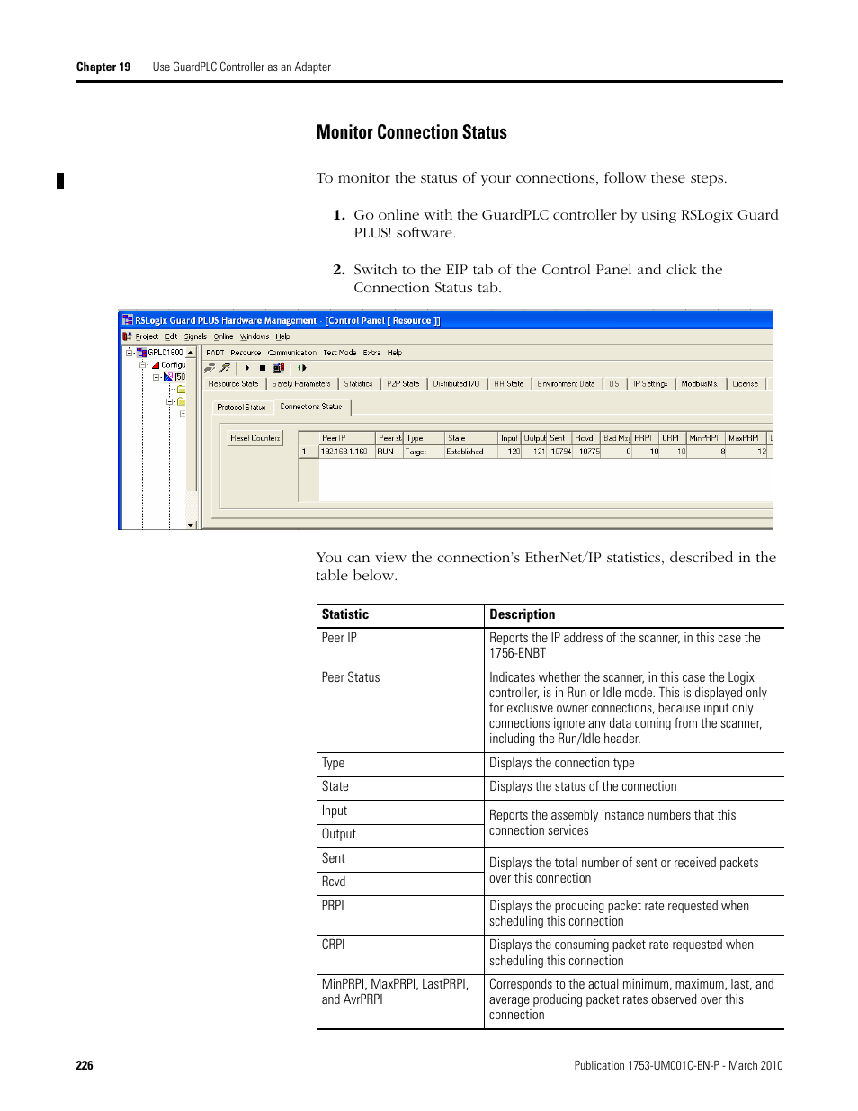 Monitor connection status | Rockwell Automation 1755-OF8 GuardPLC Controller Systems User Manual | Page 226 / 356