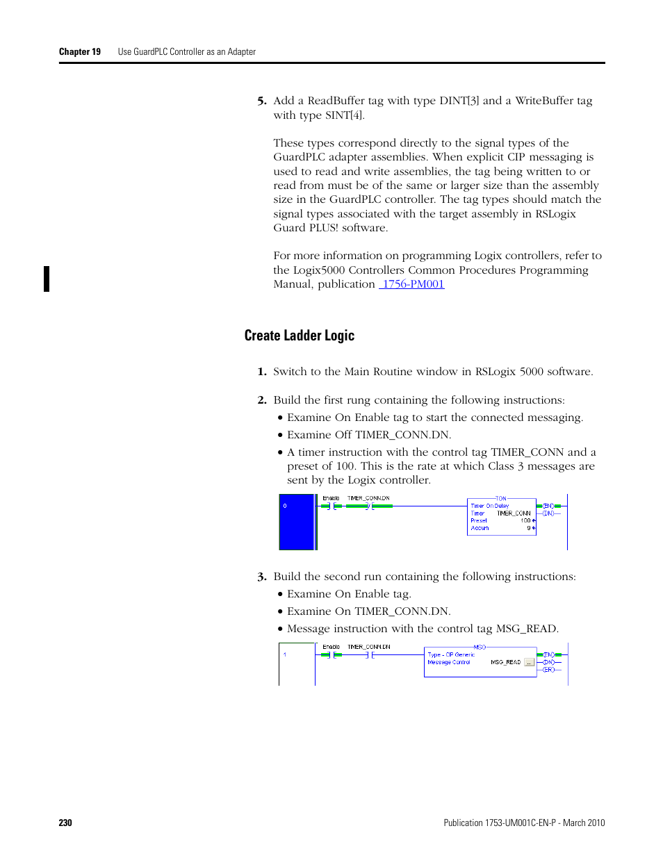 Create ladder logic | Rockwell Automation 1755-OF8 GuardPLC Controller Systems User Manual | Page 230 / 356